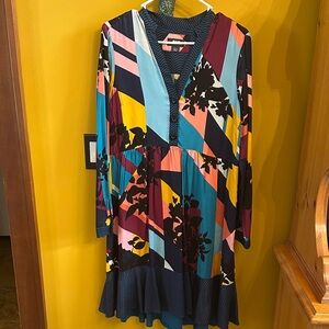 Anthropologie Maeve Blue and Pink Patterned Dress